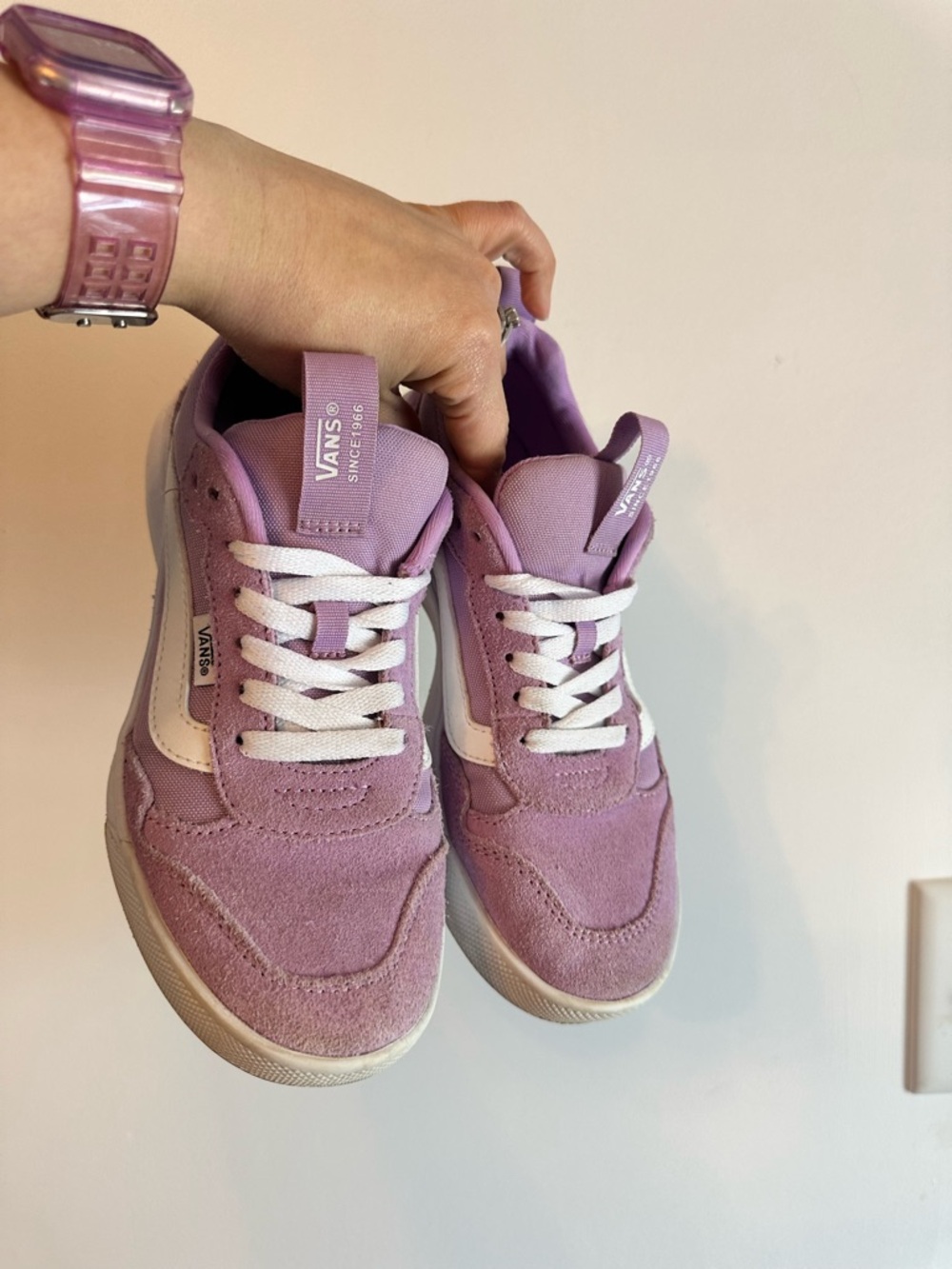 Vans Women’s Lilac Suede Low-Top Sneakers with White Stripe - Picture 2 of 7